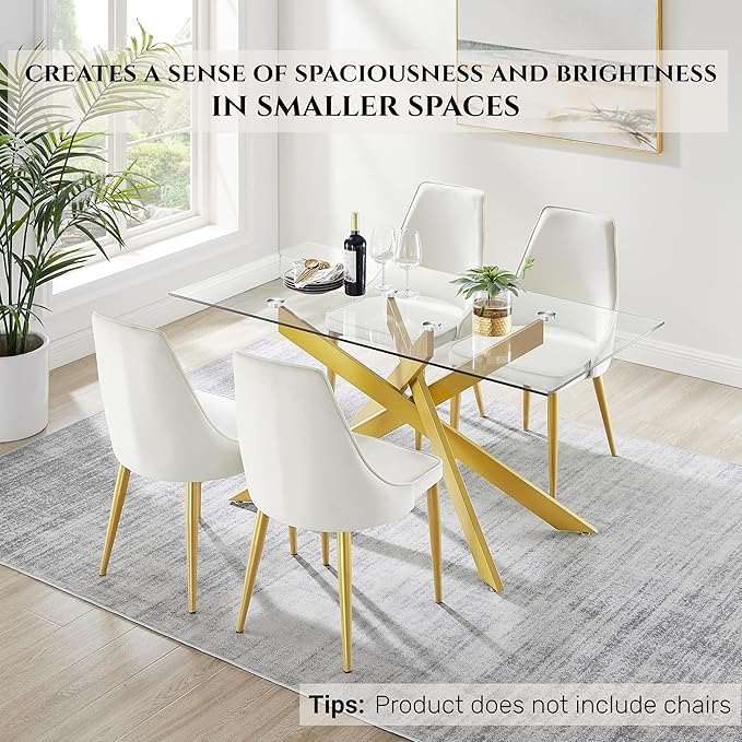 Edwin's Choice 58.5” Rectangle Glass Dining Table, Tempered Glass Table Top and - Image 3