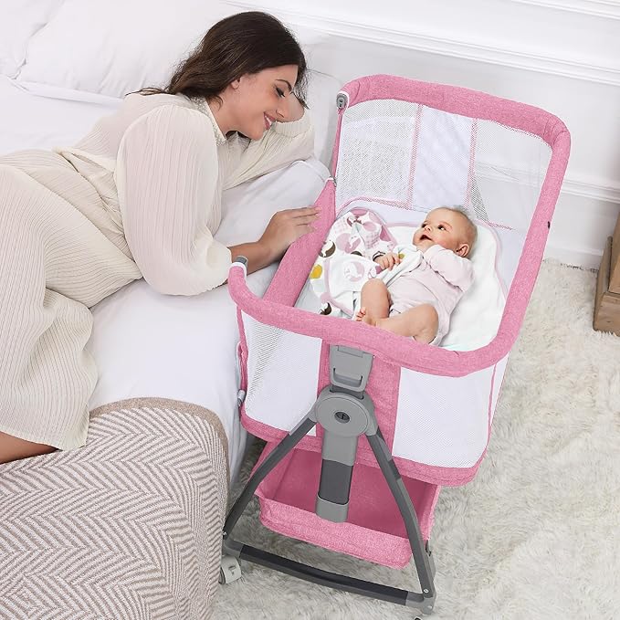 Baby Bassinet Bedside Sleeper, 3 in 1 Rocking Bassinet by Luvkixen