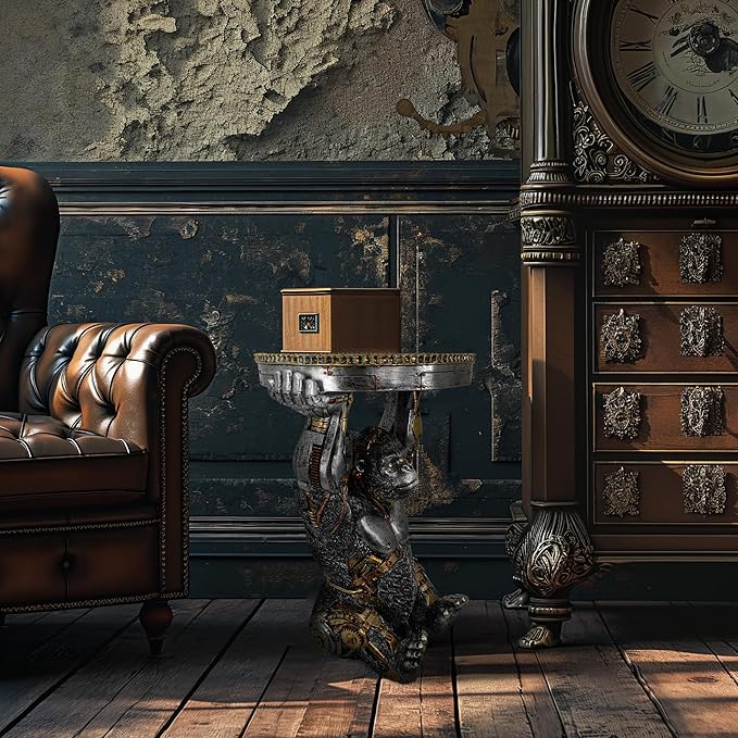 Steampunk Gorilla Side Table Pedestal End Table Stool Resin Cyborg Monkey - Image 7