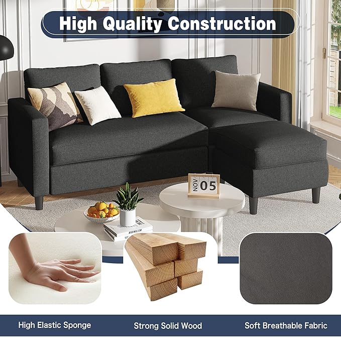 Small Sectional Sofa Couch, 3 Seat L Shaped Couches - Image 4
