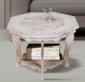 Farmhouse Carved Octagonal End Table – Rustic Accent Side Table by TheWoodenTown