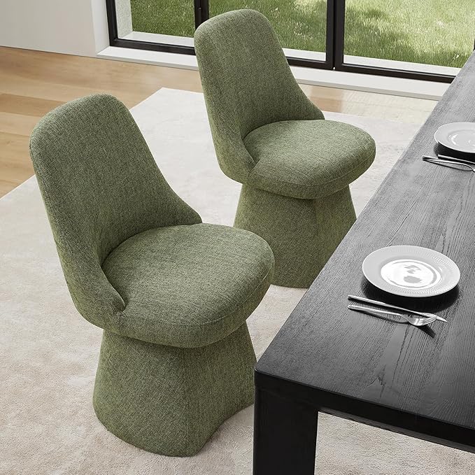 Swivel Dining Chair Mid Century Modern DeskChair High Back Upholstered Linen - Image 7