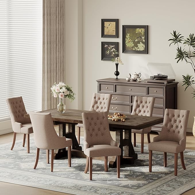 COLAMY Wingback Upholstered Dining Chairs Set of 6, Fabric Side Dining Room by COLAMYINC