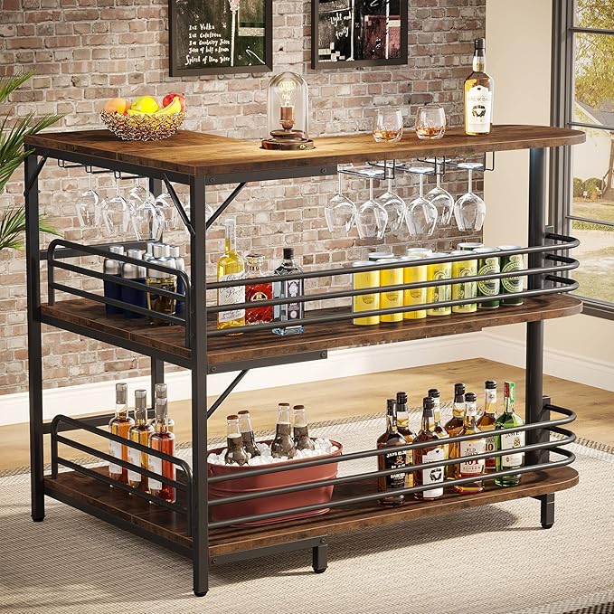 Tribesigns L-Shaped Home Bar Unit, 3 Tier Liquor Table by Tribesigns