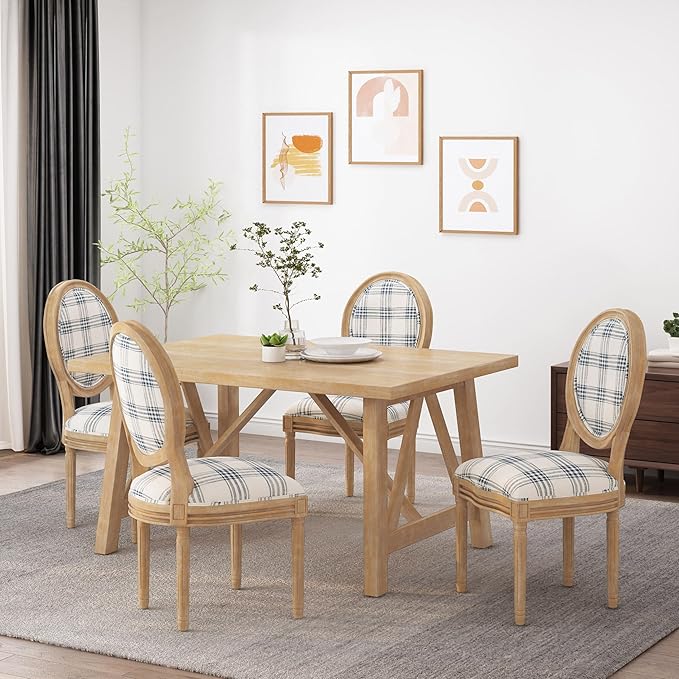 Christopher Knight Home Phinnaeus Dining Chair Set, Dark Blue Plaid + Light - Image 2