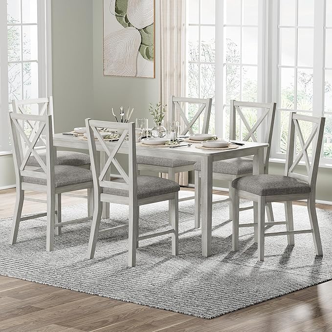 7-Piece Solid Wood Dining Table Set by Peatuk
