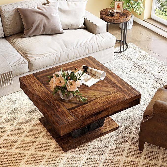 LITTLE TREE Square Coffee Table, Modern Rustic Coffee Table - Image 2