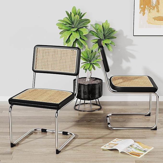 Rattan Dining Chairs Set of 2 Mid Century Modern Dining Room Chairs - Image 3