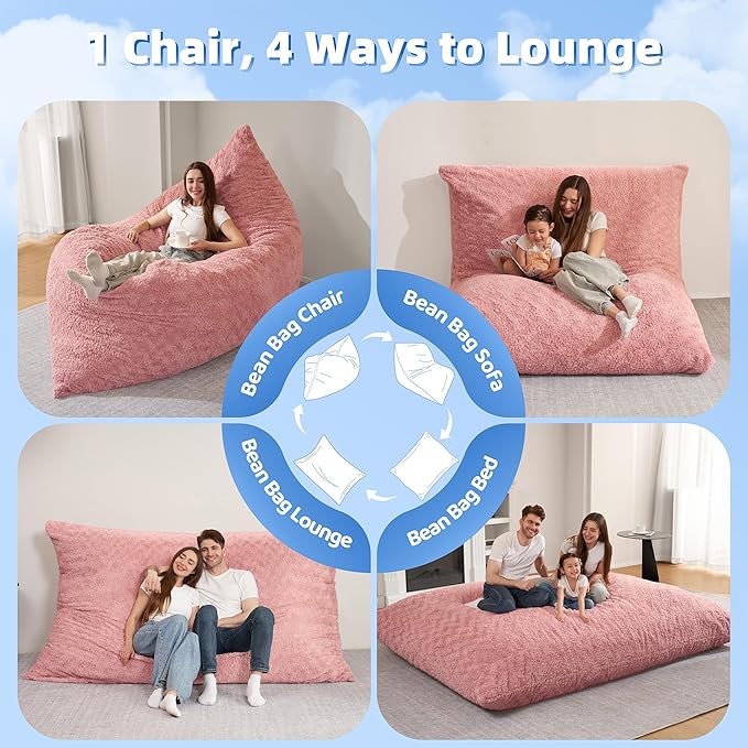 HABUTWAY 4 in 1 Bean Bag Chair, Giant Memory Foam Filling Bean Bag Sofa - Image 6