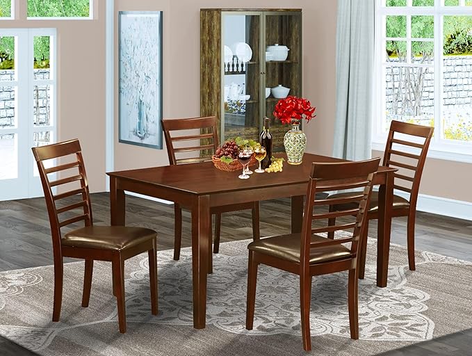 East West Furniture CAML5-MAH-LC 5 Piece Dining Set Includes a Rectangle Dinner - Image 2