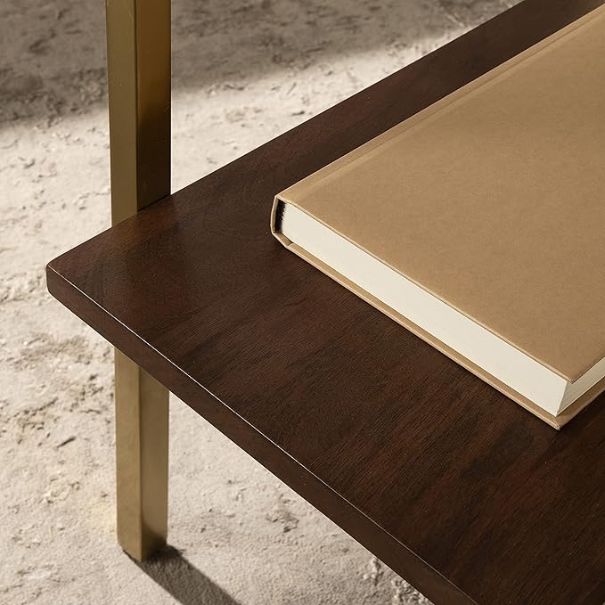 Kate and Laurel Abcott Midcentury Side Table, Walnut Brown and Gold, Decorative - Image 5