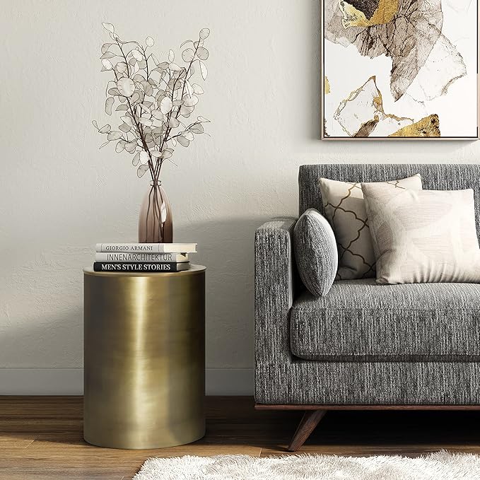 SIMPLIHOME Corbin Industrial 16 inch Wide Metal Metal Side Table in Antique Gold - Image 2