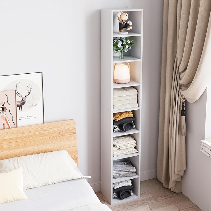 Bamjoy 71 Inches Tall Narrow Bookshelf, 8-Tier CD DVD Slim Media Tower Rack - Image 2