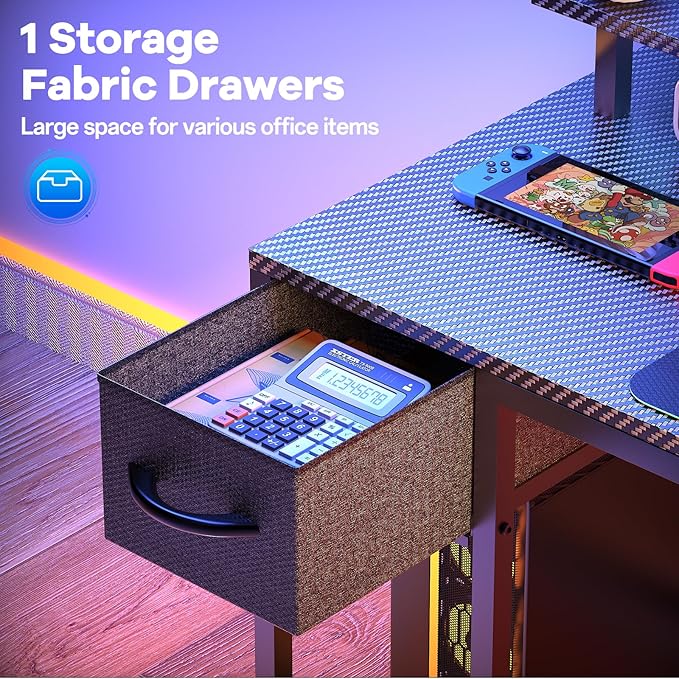 47 inch Gaming Desk with USB Charging Ports and LED Light, Reversible L Shaped - Image 6