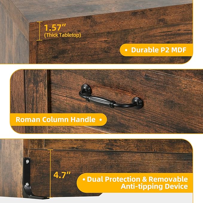 YITAHOME Rustic Brown Drawers TV Stand - Image 5