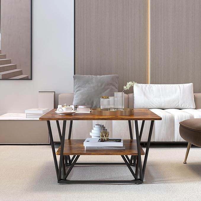 Elephance Square Coffee Table for Living Room, Modern 31.5" Two-Tier Caramel - Image 3
