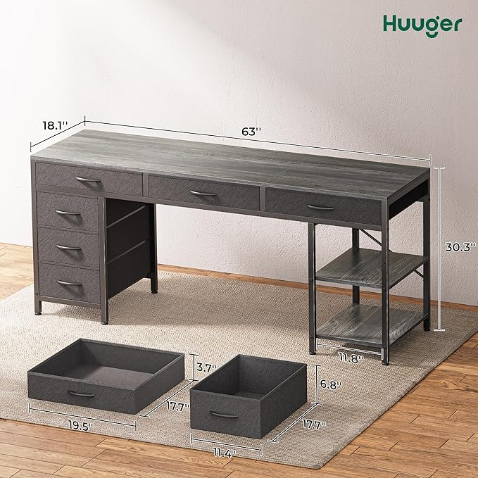 Huuger Computer Desk with 6 Drawers, 63 Inch Office Desk with Shelves, - Image 7