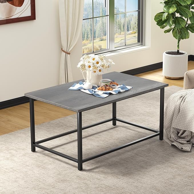 SENIG Small Coffee Table, Modern Industrial Style Rectangular Coffee Table - Image 4