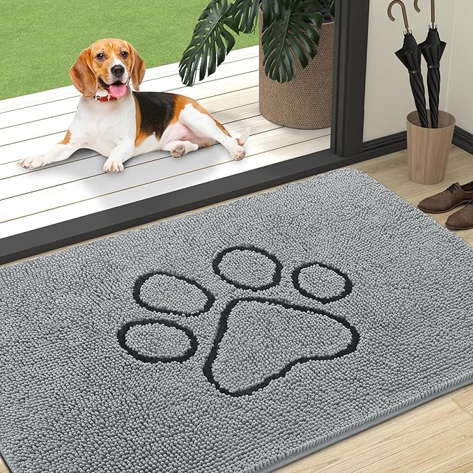 OLANLY Door Mat for Muddy Dog Paws 47x32, Ultra Absorbent Chenille Mud Doormat by OLANLY