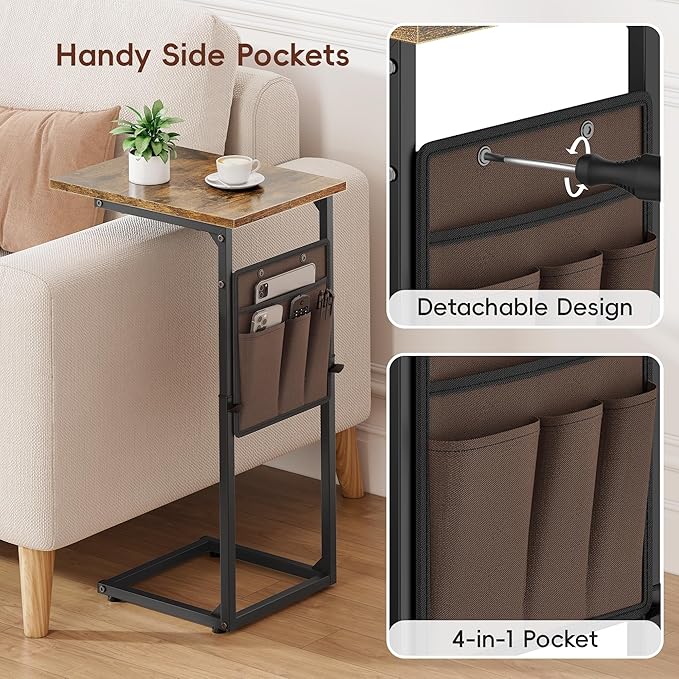 Vagusicc C Shaped End Table, Adjustable Height Sofa Table Small Couch Side - Image 6