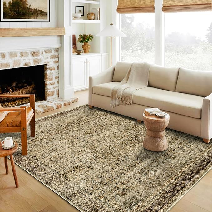 Area Rug 4x6 Washable Rug Brown Vintage Traditional Floor Cover Foldable Thin - Image 3