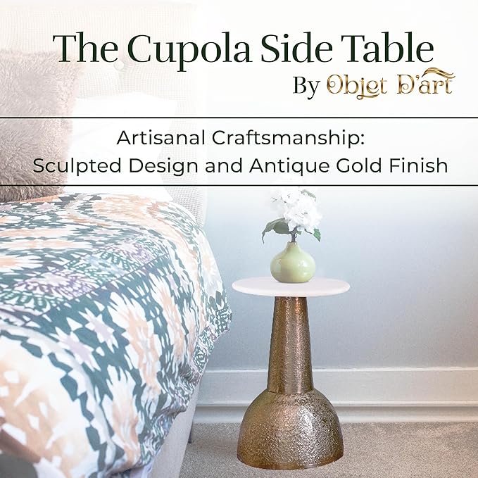 OBJET D'ART Small Round Gold End Table, Vintage Metal Accent, Coctail and Drink - Image 5