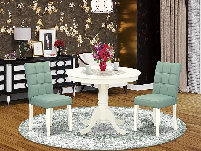 East West Furniture ANAS3-LWH-43 3 Piece Dining Table Set consists A Dinner - Image 2
