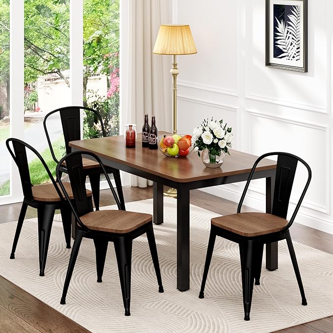 18 Inch Metal Dining Chairs, Arlunar Farmhouse Chairs Set of 4 Black Dining - Image 2