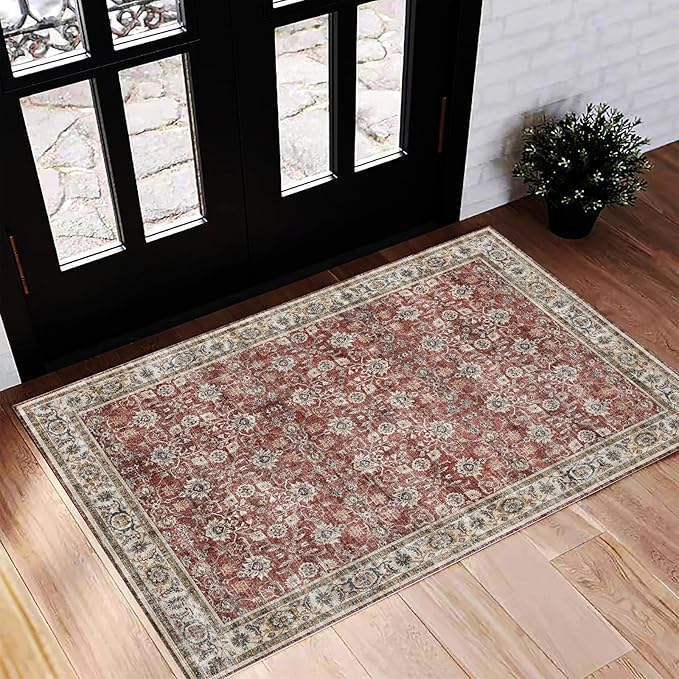 Washable Area Rug 2'x3' Door Mat Vintage Distressed Doormat Indoor Entrance by CHAMPLANT