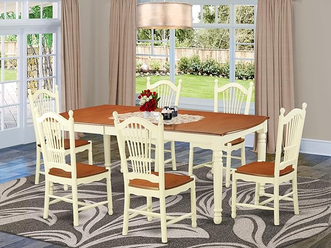 East West Furniture DOVE7-WHI-W 7 Piece Dining Room Furniture Set Consist of a - Image 2