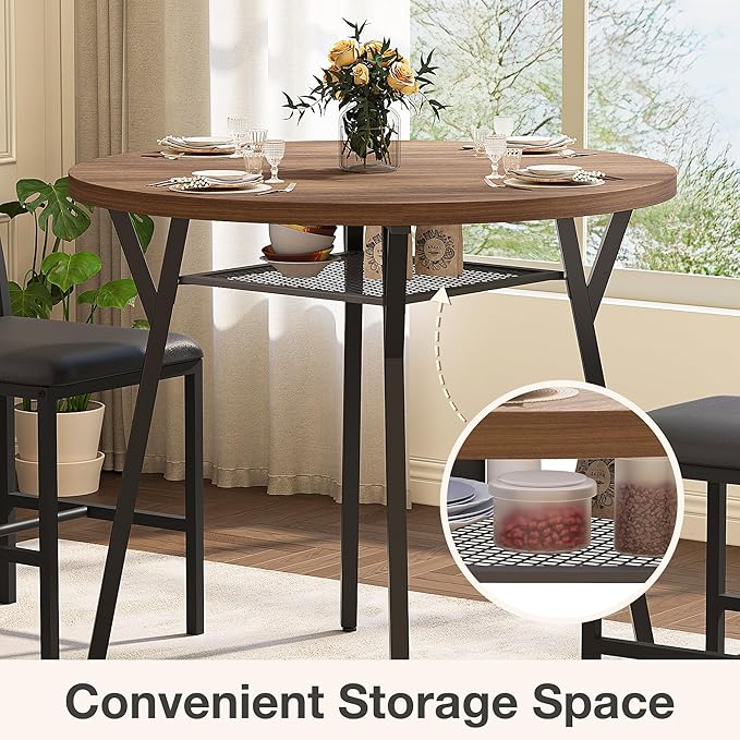 Pamapic Round Dining Table Set for 4, Kitchen Table and Chairs for 4, Dining - Image 3
