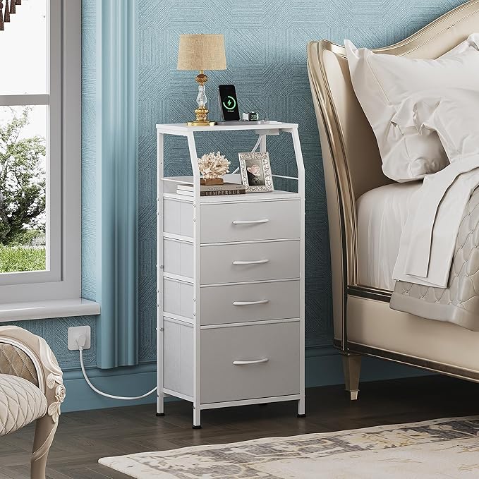 WLIVE Night Stand with Charger Station, Tall Dresser - Image 2