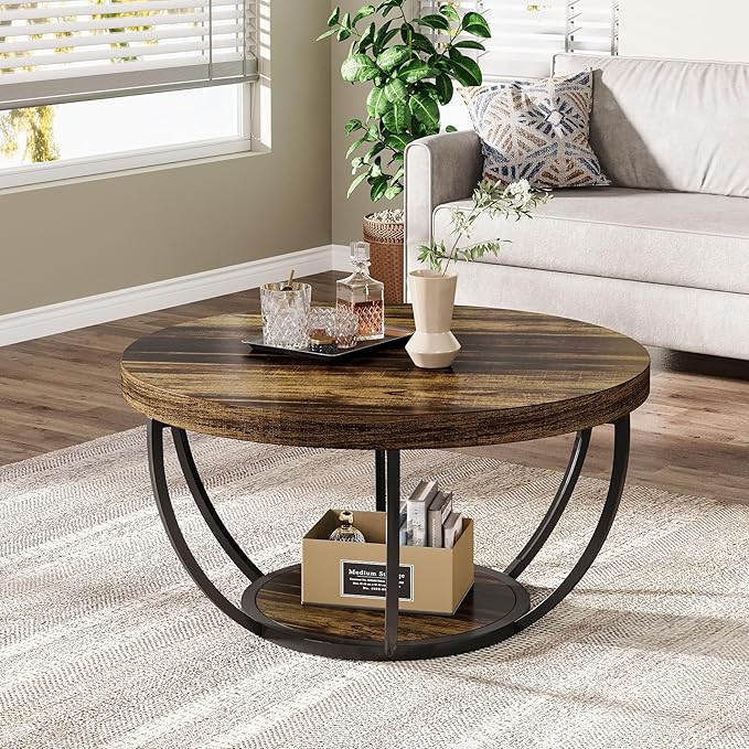 Tribesigns Round Coffee Table, 31.7" Wooden 2-Tier Circle Coffee Table - Image 7