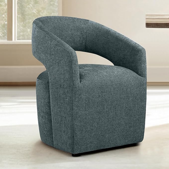 Upholstered Dining Chairs with Casters No Assembly Modern Barrel Armchair with - Image 2