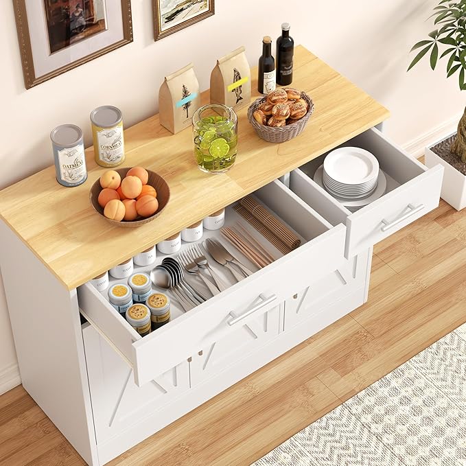 Shintenchi 3 Doors Farmhouse Sideboard Buffet Cabinet, Wood Coffee Bar Cabinet - Image 4