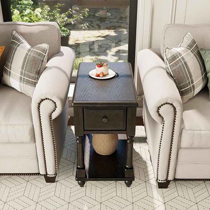 LEEMTORIG Solid Wood End Table Narrow Side Table - Image 4