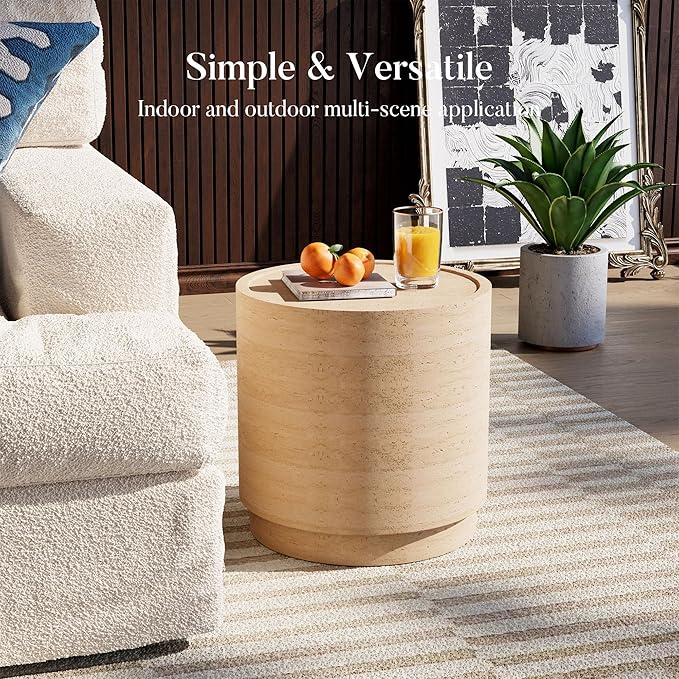COSIEST 14.4" Outdoor Side Table, Round Concrete End Table - Image 5