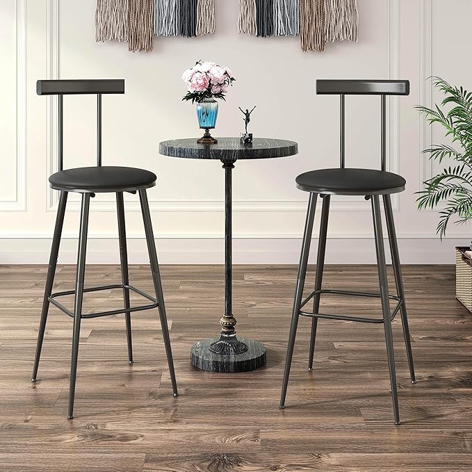 Bar Stools, Bar Chairs with Backrest and Footrest, Industrial Counter Stools - Image 4