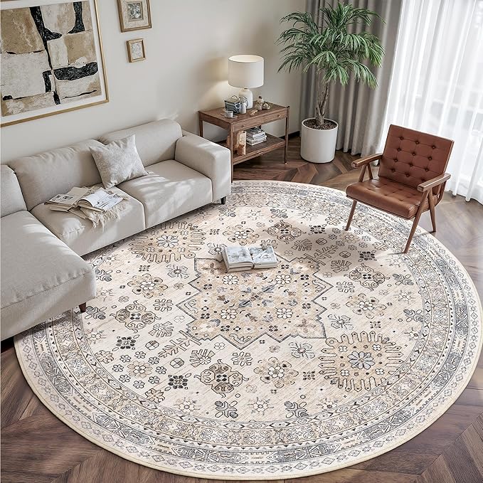 zesthome 9ft Round Rugs for Living Room, Non-Slip Washable Round Area Rugs - Image 3