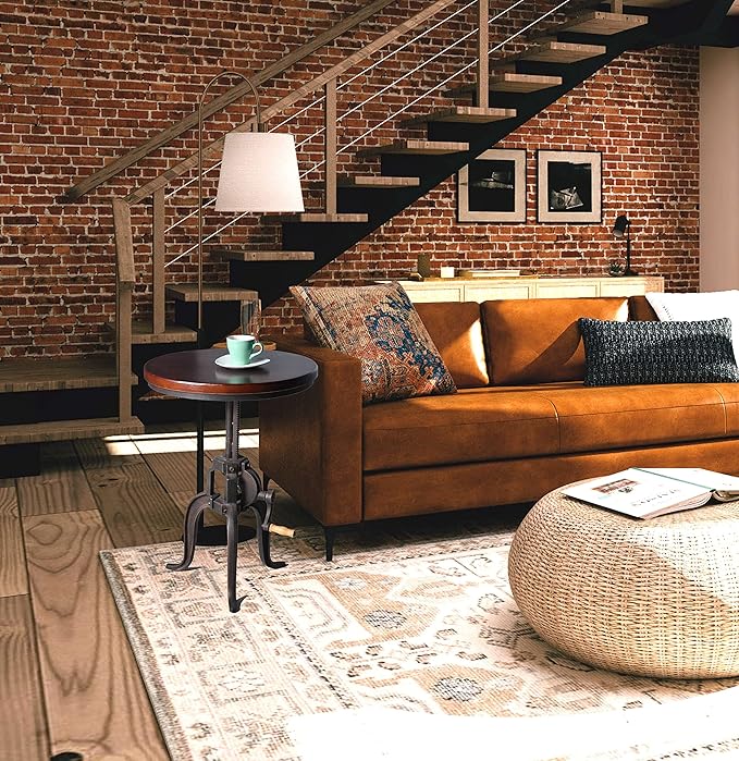Industrial Iron Adjustable Crank Accent Table, Walnut Wood Top/Copper Home - Image 8