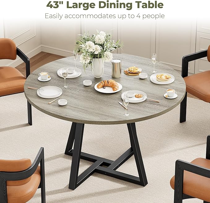 IRONCK 43" Round Dining Table for 4, Wood Kitchen Table - Image 5