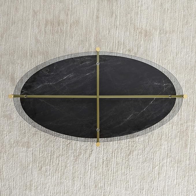 Oval Glass Coffee Table, Mid-Century Modern Design, L43 x W22 x H17 inch - Image 9