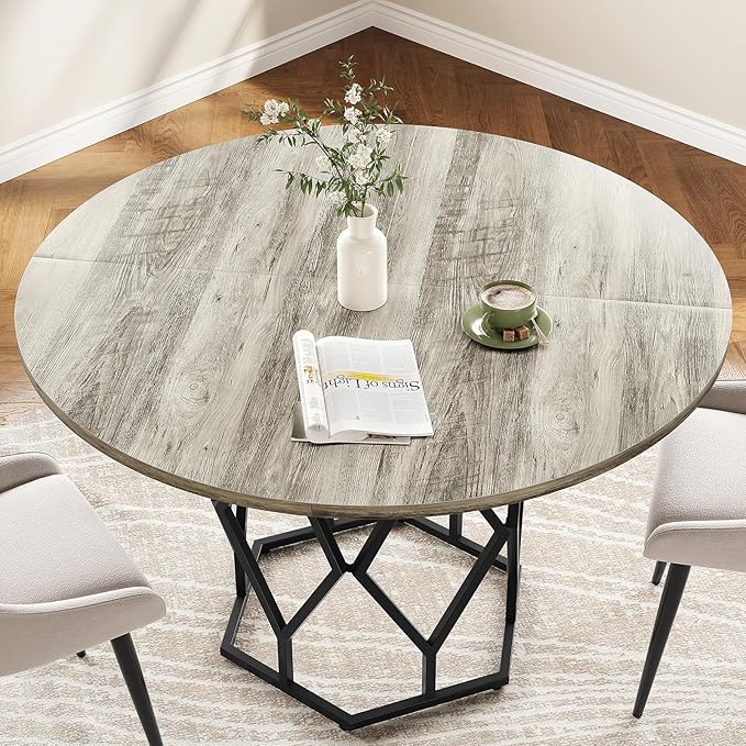 GarveeHome Round Dining Table for 4-6 People, 47 Inch Farmhouse Kitchen Table - Image 6