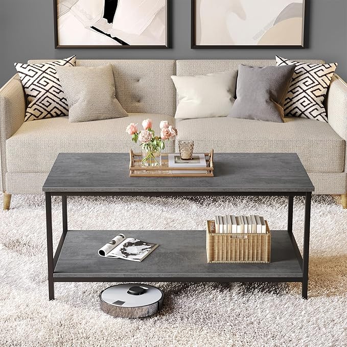SAYGOER Coffee Table with Storage 2-Tier Industrial Center Table - Image 2