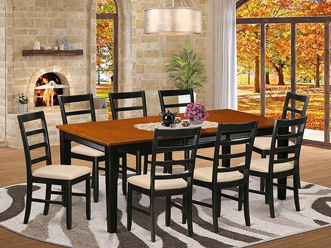 East West Furniture QUPF9-BCH-C 9 Piece Dining Table Set Includes a Rectangle - Image 2