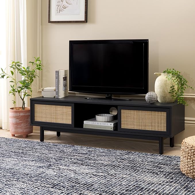 SAFAVIEH Aino TV Stand for up to 60" Flatscreen – Black, 2 Sliding Doors by SAFAVIEH
