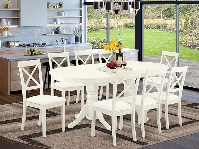 East West Furniture VABO9-LWH-LC 9 Piece Dining Set Includes an Oval Dining - Image 2