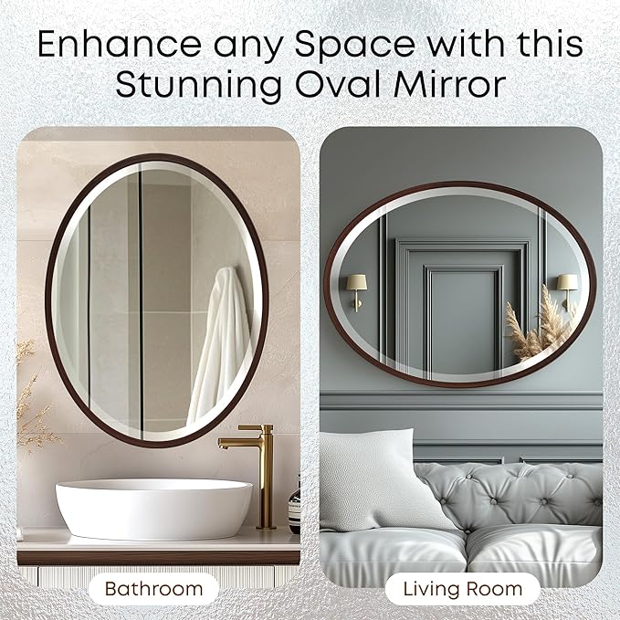 OVALCREST - Oval Wooden Beveled Wall Mirror - Image 7