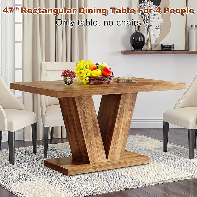 47 Inch Dining Table for 4, Farmhouse Dinner Table Wooden Kitchen Tables - Image 5