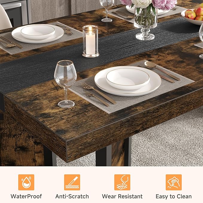 Industrial Dining Table for 6-8 People, Rustic Style Rectangular Dinner Table - Image 7